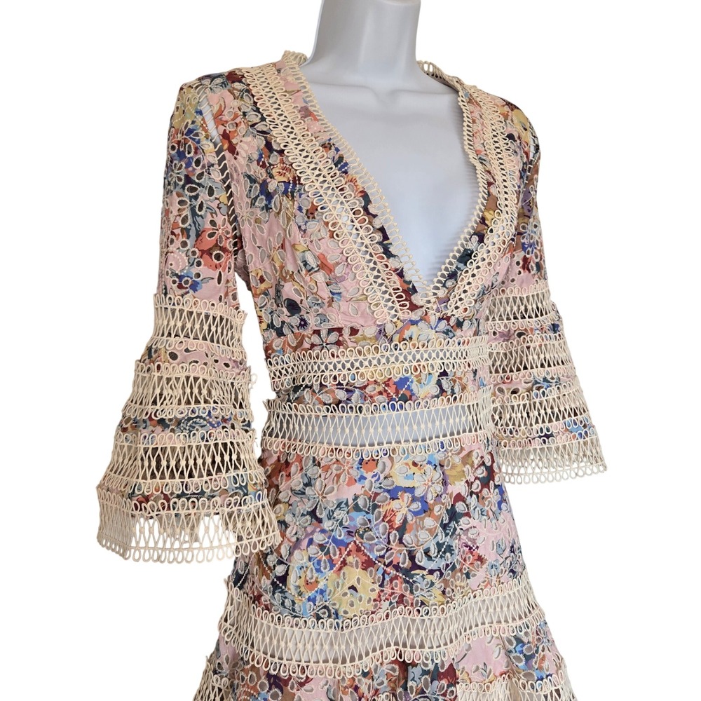 Few Moda Lovelorn Floral Eyelet Lace Flutter Mini Dress S Boho Romantic Cottage - Picture 4 of 12